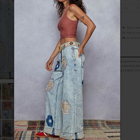 POL “ Monroe “ POL Relaxed Fit Pants Jeans with Floral Patchwork Detail 25 - Picture 6 of 7